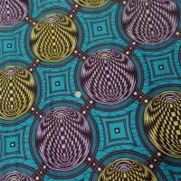 vente de tissu wax bleu turquoise imprimé jaune ,marron et lavande en ligne
